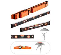 VEVOR 4-Piece Torpedo Level, 48/24/16/10 Inch Box Levels Set, Fluorescent Light Up Bubble Vials Ruler for 45/90/180 Degree, Aluminum Alloy Magnetic Le