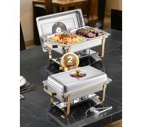 VEVOR 4 Qt 2 Pack Rectangle Chafing Dish Buffet Set Halfsize Pan Stainless Steel