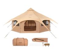 VEVOR 4 Season Canvas Bell Tent, 100 sq ft, 7 ft Peak Height, 6 Person, Free Standing, Zipper Closure, Compact Style, Camping & Hiking, Family Camping, Cold-Weather, Outdoor Activities