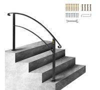 VEVOR 4-Step Handrail Fits 1 or 4 Steps Matte Black Stair Rail Wrought Iron Handrail with Installation Kit Hand Rails for Outdoor Steps