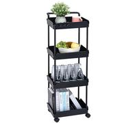 VEVOR 4-Tier Rolling Utility Cart, Kitchen Cart with Lockable Wheels, Multi-Functional Storage Trolley with Handle for Office, Living Room, Kitchen, Movable Storage Basket Organizer Shelves, Black