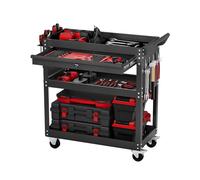 VEVOR 4-Tier Tool Cart with Wheels, 350 lbs Load Capacity, Rolling Work Cart with Drawer & Pegboard, Mechanic Tool Storage Organizer with Locking System for Garage, Warehouse and Repair Shop, Black