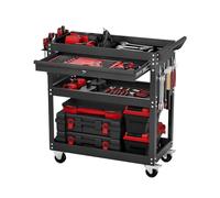 VEVOR 4-Tier Tool Cart with Wheels, 350 lbs Load Capacity, Rolling Work Cart with Drawer & Pegboard, Mechanic Tool Storage Organizer with Locking System for Garage, Warehouse and Repair Shop, Black