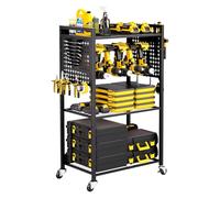 VEVOR 4-tier Tool Organizer Cart, 150 lbs Load Capacity, Floor Stand Rolling Drill Holder and Stability Storage Rack, Heavy Duty Garage Floor Rolling Storage Cart for Workshop, Garage, Black