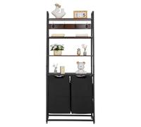 VEVOR 4 Tiers Laundry Sorter, Tall Laundry Hamper with Shelves and Hooks, 2 Section Freestanding Basket Organizer Storage with 600D Oxford Cloth Bags and Ladder Shelves for Dirty Clothes, Bathroom