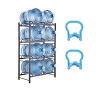 VEVOR 4-Tier Water Jug Holder, Double Row Water Bottle Rack for 8 Bottles, Heavy Duty Iron Rack for Kitchen, Office, Living Room, Black (25.6 x 13 x 42.9 inches)