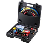 VEVOR 4 Way AC Gauge - AC Manifold Gauge Set for R134A R22 R12 R410A Refrigerant, Freon Gauges with 5ft Hoses, Couplers, Can Tap Works on Car Auto Freon Charging and Evacuation