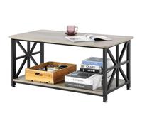 VEVOR 40" Farmhouse Coffee Table, Rectangle Coffee Table with Open Storage Compartment, Wooden Rustic Cocktail Table for Living Room, Bedroom, Apartment, Studio, Brown & Black
