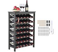 VEVOR 42 Bottle Modular Wine Rack, 7-Tier Solid Bamboo Wood Storage Racks with Table Top, Floor Freestanding Wines Holder Display Shelf, Wobble-Free Shelves for Kitchen, Bar, and Cellar (Black)