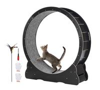Vevor 43.3" Wooden Cat Exercise Wheel, Large Indoor Running Treadmill With Carpet & Teaser, Pet Running/walking