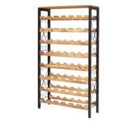 Vevor 48 Bottle Wine Rack, 8-Tier Iron Wine Bottle Holder With Wood Table Top, Freestanding, 26''l X 9.3''w X 46.9''h