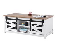 VEVOR 48" Farmhouse Coffee Table, Rectangle Coffee Table with 2 Sliding Barn Doors, 2 Tiers Wooden Rustic Table with Removable Shelves for Living