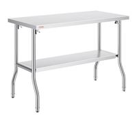 VEVOR 48" x 24" Folding Stainless Steel Work Table Double Layer Kitchen Restaurant Work Table
