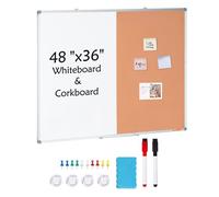 VEVOR 48"x 36" Whiteboard & Cork Board Combo with Aluminum Frame - 2-in-1 Magnetic Dry Erase Bulletin Board for Wall Mount - Ideal for School, Home, Office