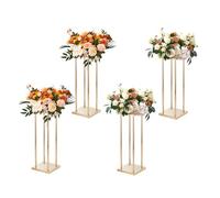 VEVOR 4PCS Gold Metal Column Wedding Flower Stand, 23.6inch /60cm High With Metal Laminate, Vase Geometric Centerpiece Stands, Cylindrical Floral Display Rack for Events Reception, Party Road Leads