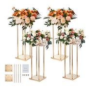 VEVOR 4PCS Gold Metal Column Wedding Flower Stand, 31.5inch/80cm High With Metal Laminate, Vase Geometric Centerpiece Stands, Cylindrical Floral Display Rack for Events Reception, Party Road Leads