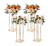 VEVOR 4PCS Gold Metal Column Wedding Flower Stand, 31.5inch/80cm High With Metal Laminate, Vase Geometric Centerpiece Stands, Cylindrical Floral Display Rack for Events Reception, Party Road Leads