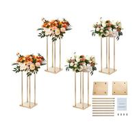 VEVOR 4PCS Gold Metal Column Wedding Flower Stand, 23.6inch /60cm High With Metal Laminate, Vase Geometric Centerpiece Stands, Cylindrical Floral Display Rack for Events Reception, Party Road Leads