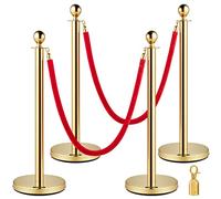 Vevor 4pcs Steel and Velvet Tail Waiting Guide Posts and Ropes Gold and Red 96cm Tail Barrier for Separating Bald Control