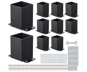 VEVOR 4x4 Post Base 10 Pcs, Inner Size 3.6x3.6 inch / 91.44x91.44 mm Post Brackets, Heavy Duty Carbon Steel Decking Posts, Wood Posts Brackets for Pavilion Deck Railing Support Deck Base Plate, Black