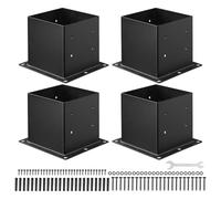 VEVOR 4x4 Post Base 4 Pcs, Inner Size 3.6x3.6 inch / 92x92 mm Post Brackets, Heavy Duty Carbon Steel Decking Posts, Wood Posts Brackets for Pavilion Deck Railing Support Deck Base Plate, Black