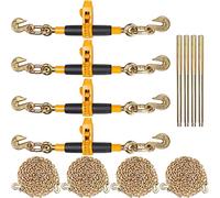 VEVOR 5/16-3/8 Ratchet 5/16"-3/8" Heavy Duty, G80 7100 lbs Secure Load Limit, Labor-Saving Anti-Skid Handle, Tie Down Hauling Chain Binders for Flatbed Truck Trailer, 4 P, Yellow
