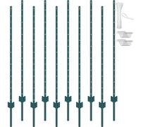VEVOR 5 Feet T-Post, 10 Pack Heavy Duty Metal Fence Posts With 30 Zip Ties & 20 Clips, Sturdy Steel Stakes for Garden, Yard, Lawn, Farms and Outdoor Wire Fencing, Green