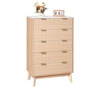 VEVOR 5 Fluted Drawer Dresser, Wooden Chest of Drawers with Sliding & Anti-tip Device, Modern Minimalist Dresser Chest, Closet Storage Organizer for Living Room, Hallway, Bedroom, Entryway, Light Wood