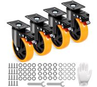 VEVOR Caster Wheels, 5-inch Swivel Plate Casters, Set of 4, with Security A/B Locking No Noise PVC Wheels, Heavy Duty 450 lbs Load Capacity Per Caster, Non-Marking Wheels for Cart Furniture Workbench