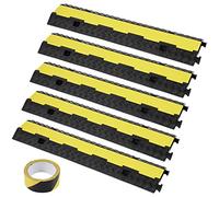 VEVOR 5 PCs Rubber Cable Protector Ramp, 2 Channel, 12000 lbs/axle Capacity Heavy Duty Hose Wire Cover Ramp Driveway, Traffic Speed Bump with Flip-Open Top Cover & 50 ft Warning Tape, for Indoor&Outdo