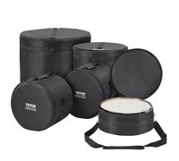 VEVOR 5-Piece Drum Bag Kit Durable 1680D Oxford Drum Cases Cushioned Cases with 1.5m Removable Shoulder Strap and Carry Handles Collapsible Fits 2