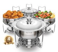 VEVOR 5 Qt 4 Pack Round Chafing Dish Buffet Set Full-Size Pan Stainless Steel