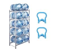 VEVOR 5 Tiers Water Jug Holder, 5 Gallon Water Bottle Holder, Double Row Water Bottle Rack for 10 Bottles, Heavy Duty Water Jug Rack for Kitchen, Office, Living Room, Silver Gray