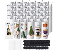 VEVOR 50 Pack Straight Sublimation Tumblers, 20 oz Blank Tumbler Bulk, Stainless Steel Double Wall Tumbler Cups with Straw, Lid, Brush, Base, Shrink Wrap, Gift Box, for Heat Press and Heat Transfer
