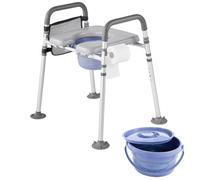 VEVOR Bedside Commode Chair, 500 lbs Capacity, 4-in-1 Portable Toilet and Raised Toilet Seat with Padded Seat & Armrest, Detachable 5L Bucket, Adjustable Height & Width Adult Potty Chair for Seniors