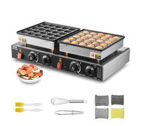 VEVOR 50PCS Mini Dutch Pancake Maker, Non-stick Stainless Steel Dorayaki Baker, 1800W Commercial Electric Poffertjes Grill Pan, Dual Temp & Time Contr
