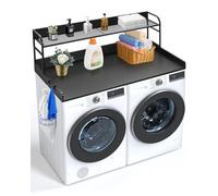 VEVOR 54" x 27" Wooden Washer and Dryer Countertop with Anti-Slip Pads, Water-Resistant Topper Cover for Laundry Room Organization and Storage, Black, particle board p2, 1370 x 700 x 419 mm