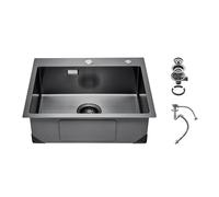 VEVOR 55cm Kitchen Sink Workstation, 304 Stainless Steel Top Mount Sinks, Drop-in Single Bowl Farmhouse Basin with Accessories, Household Dishwasher Sinks for RV, Prep Kitchen, and Bar (Black)