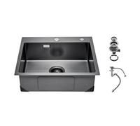 VEVOR 55cm Kitchen Sink Topmount Single Bowl Drop-In Basin Stainless Steel Black