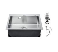 VEVOR 55cm Kitchen Sink Workstation, 304 Stainless Steel Top Mount Sinks, Drop-in Single Bowl Farmhouse Basin with Accessories, Household Dishwasher Sinks for RV, Prep Kitchen, Laundry Room, Bar