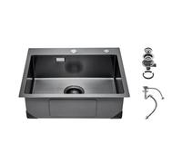 VEVOR 55cm Kitchen Sink Workstation, 304 Stainless Steel Top Mount Sinks, Drop-in Single Bowl Farmhouse Basin with Accessories, Household Dishwasher Sinks for RV, Prep Kitchen, and Bar (Black)