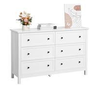 VEVOR 6 Drawer Dresser, Wooden Chest of Drawers with Sliding and Anti-tip Device, Retro Minimalist Dresser Chest, Closet Storage TV Stand Organizer for Living Room, Hallway, Bedroom, Entryway, White