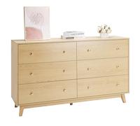 VEVOR 6 Drawer Dresser, Wooden Chest of Drawers with Sliding with Anti-tip Device, Modern Minimalist Dresser Chest, Closet Storage Organizer for Living Room, Hallway, Bedroom, Entryway, Light Wood