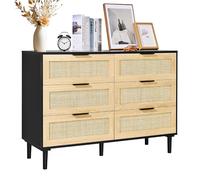 VEVOR 6 Drawer Rattan Dresser, Natural Rattan Closet Dresser with 6 Drawers, Modern Wood Chest Clothing Organizer & Storage Boho Dresser with Sturdy Handles & Legs, for Bedroom, Living Room & Hallway