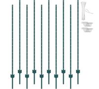 VEVOR 6 Feet Fence Post, 10 Pack T-Post Heavy Duty Metal Fence Posts with 40 Zip Ties & 20 Clips, Sturdy Steel Fence Stakes for Garden Yard, Lawn, Farms and Outdoor Wire Fencing, Green