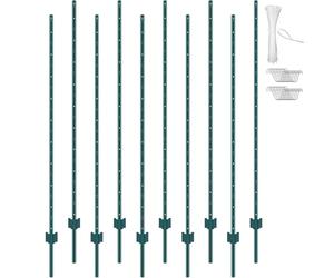 VEVOR 6 Feet Fence Post, 10 Pack U-Channel Heavy Duty Metal Fence Posts, Sturdy Steel Fence Stakes for Garden Yard, Lawn, Farms and Outdoor Wire Fencing, Green