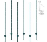 VEVOR 6 Feet T-Post, 6 Pack Heavy Duty Metal Fence Posts With 24 Zip Ties & 12 Clips, Sturdy Steel Stakes for Garden Yard, Lawn, Farms and Outdoor Wire Fencing, Green
