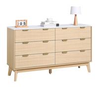 VEVOR 6 Fluted Drawer Dresser Wooden Chest of Drawers w/ Sliding & Anti-tip Wood