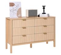 VEVOR 6 Fluted Drawer Dresser, Wooden Chest of Drawers with Sliding & Anti-tip Device, Modern Minimalist Dresser Chest, Closet Storage Organizer for Living Room, Hallway, Bedroom, Entryway, Light Wood