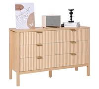 VEVOR 6 Fluted Drawer Dresser, Wooden Chest of Drawers with Sliding & Anti-tip Device, Modern Minimalist Dresser Chest, Closet Storage Organizer for Living Room, Hallway, Bedroom, Entryway, Light Wood